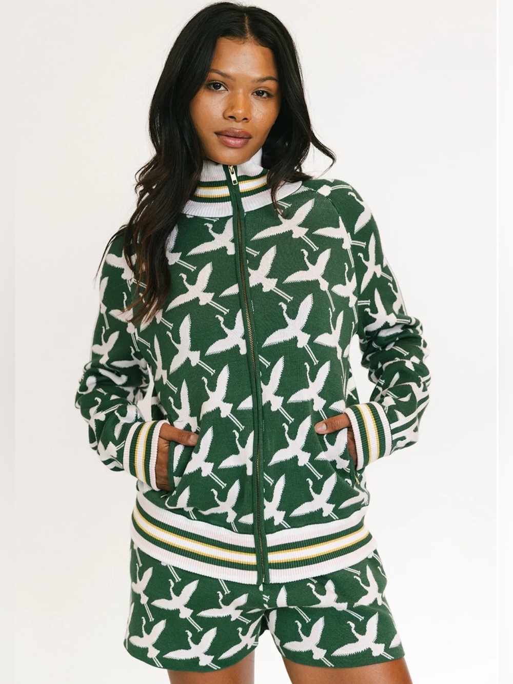 FORE ALL Flora Knit Jacket Green Flamingo | Size L